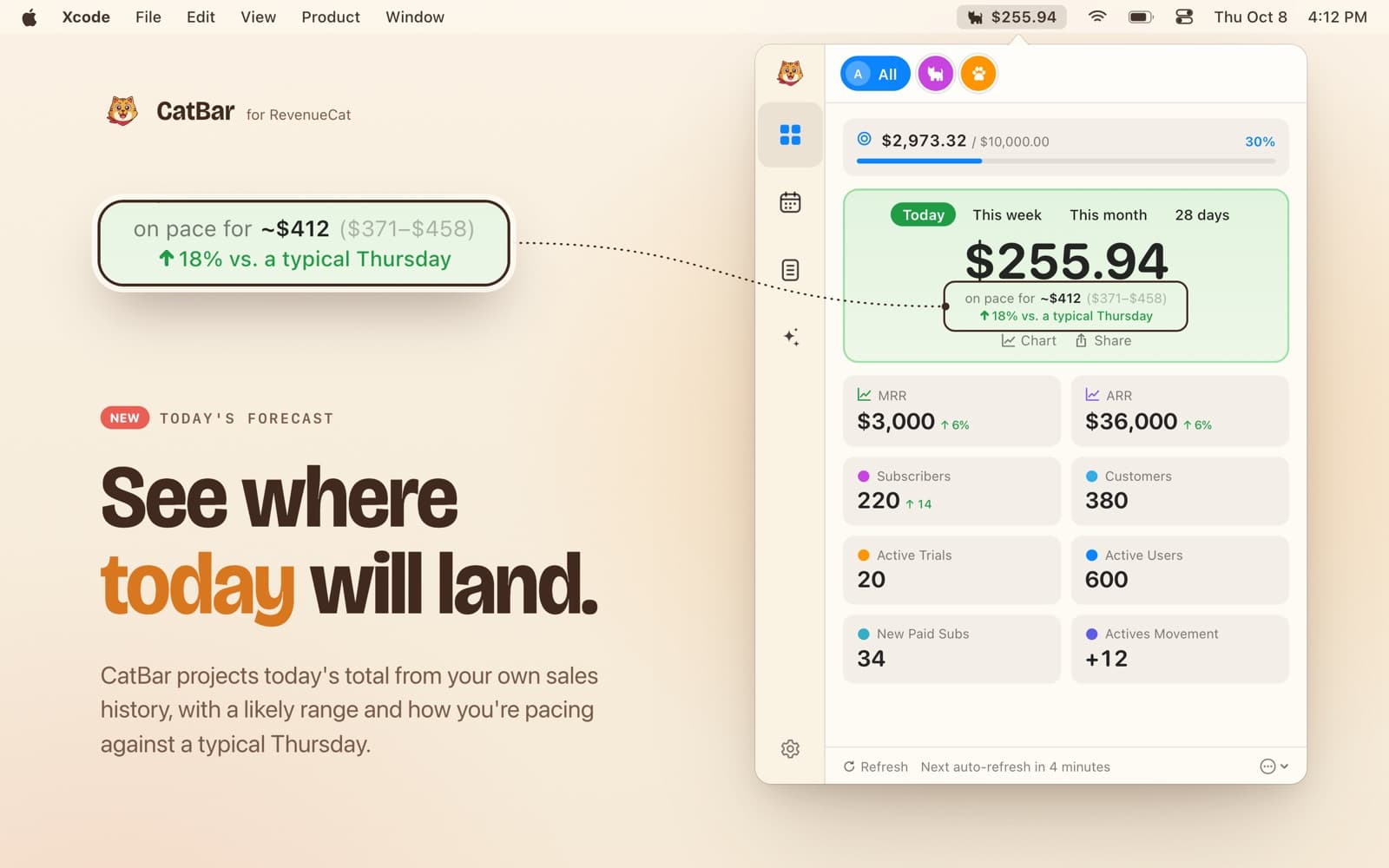 CatBar: Track your RevenueCat revenue from the macOS menu bar.